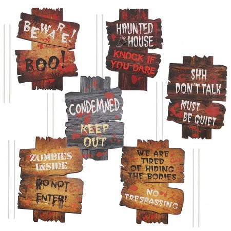 Set 6 semne de avertizare pentru decorare gradina la Halloween Katoom, plastic/carton, multicolor, 15 x 11 cm