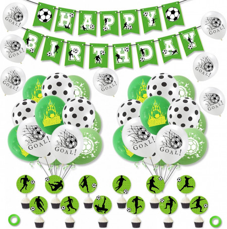 Set aniversar Smileh, tematica fotbal, verde/alb/negru,latex/hartie 35 piese
