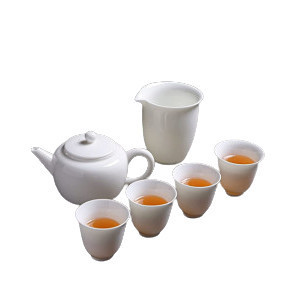 Set ceainic si 5 cani Shimkong, portelan, alb - Img 1
