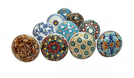 Set de 10 butoane pentru sertar/dulap OSNICA, stil vintage, ceramica/metal, multicolor, 3,8 cm