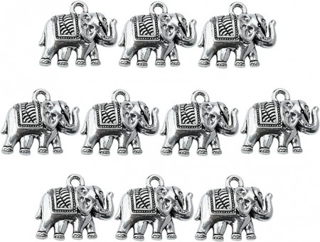 Set de 10 pandantive cu elefant AERZETIX, metal, argintiu, 14 x 12 mm - Img 1