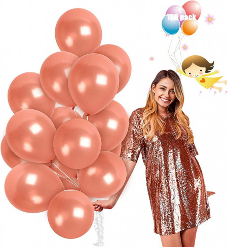Set de 100 de baloane pentru petrecere JIASHA, latex, rose gold, 30 cm