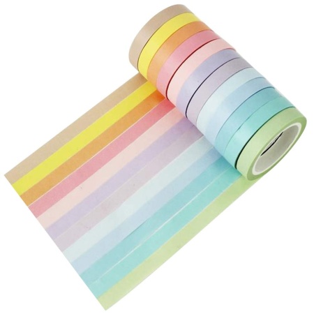 Set de 12 role de banda Washi Netume, hartie, multicolor, 3m x 7,5 mm