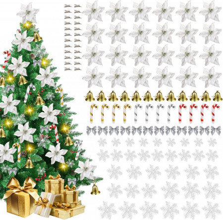 Set de 120 decoratiuni pentru bradul de Craciun LIROPAU, argintiu/auriu, plastic