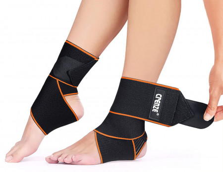Set de 2 bandaje pentru glezna Crenze, nailon, negru/portocaliu