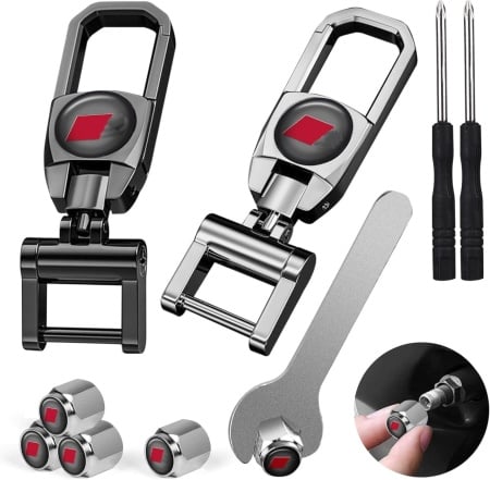 Set de 2 brelocuri cu 5 supape cu garnituri auto Hereneer, metal, argintiu/rosu/negru