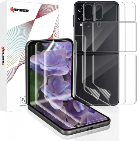 Set de 2 folii de protectie ecran si 2 camera pentru Samsung Z Flip 4/3 5G REROXE, sticla poliuretanica, transparent