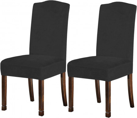 Set de 2 huse pentru scaune KELUINA, poliester/spandex, negru