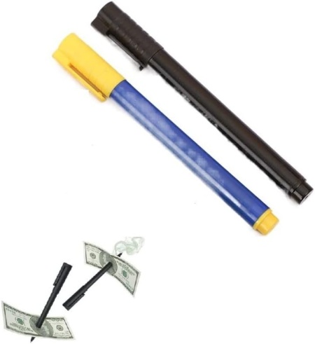 Set de 2 markere pentru detectarea bancnotelor contrafacute Gnaumore, negru/galben/albastru, 13,2 x 1,2 cm