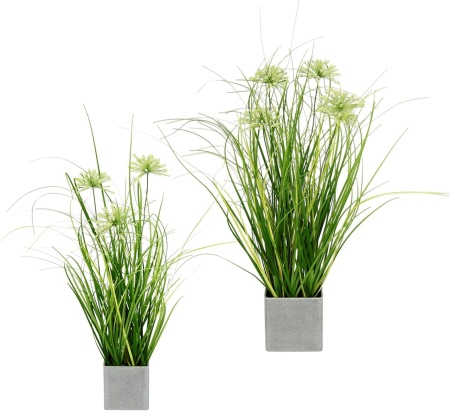 Set de 2 plante artificiale in ghiveci Flair Flower, matase/plastic, verde/gri, 15 x 15 x 40 cm