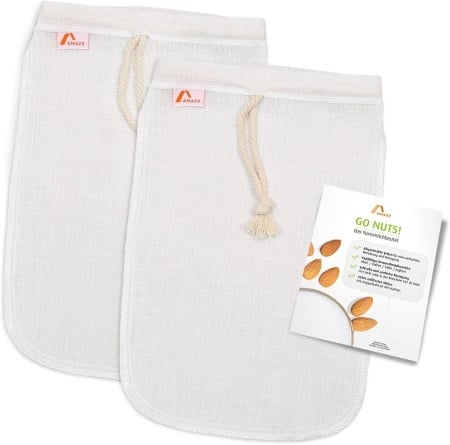 Set de 2 pungi pentru strecurat smoothie-uri, canepa, alb, 20 x 30 cm