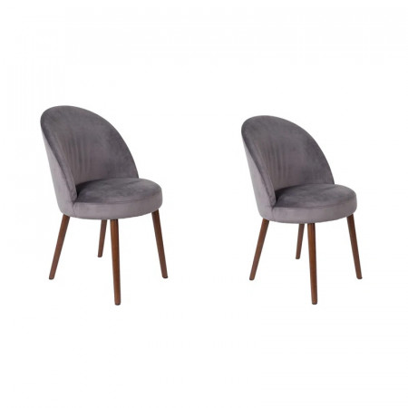 Set de 2 scaune tapitate Barbara, catifea/lemn masiv, gri/maro, 85,5 x 51 x 59 cm