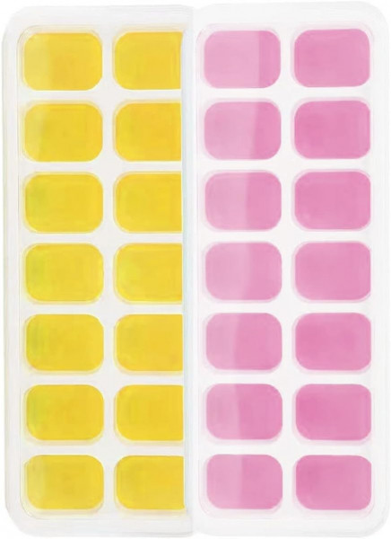 Set de 2 tavi cu capac pentru cuburi de gheta CAM2, plastic/silicon, roz/galben