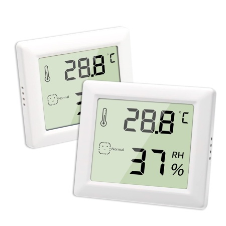 Set de 2 termometre/higrometre Difcul, plastic, alb, ecran LCD, 7,5 x 8,5 x 1,1 cm