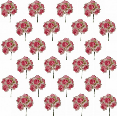 Set de 24 buchete de trandafiri Stefanazzi, hartie, roz/verde, 10 cm