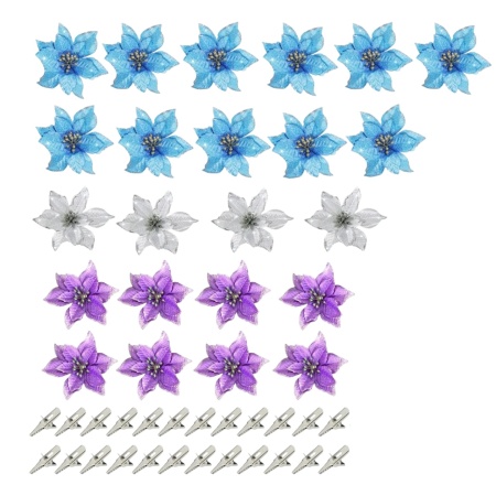 Set de 36 flori pentru bradul de Craciun OnlyGay, textil, multicolor, 14 x 14 cm