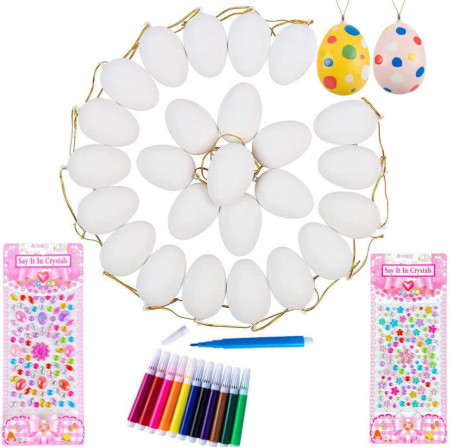 Set de 25 de oua pentru Paste si accesorii de decor Fyvadio, plastic, multicolor, 6 x 4 cm