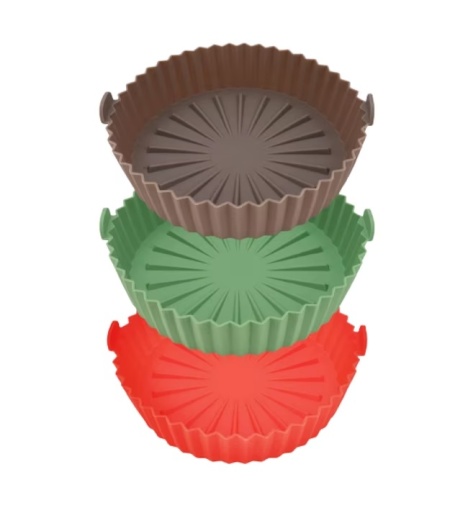 Set de 3 cosuri pentru friteuza cu aer Augot, silicon, rosu/verde/maro, 24 x 6,5 cm