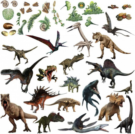 Set de 3 foi cu autocolante dinozauri BumbleBee Print, polipropilena, multicolor, 32 x 45 cm - Img 1