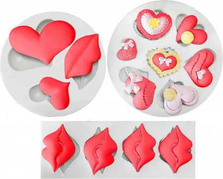 Set de 3 forme pentru prajituri in forma de inima Qpout, silicon, alb