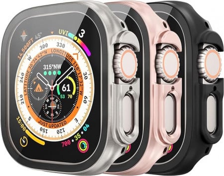 Set de 3 huse Mugust, compatibile cu Apple Watch Ultra 49 mm, negru/roz/argintiu