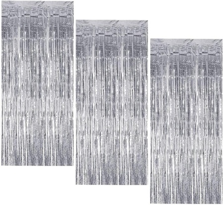 Set de 3 perdele cu franjuri Shengyuantong, folie, argintiu, 100 x 200 cm