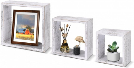 Set de 3 rafturi Flexzion, lemn, gri, 19/23/27 cm