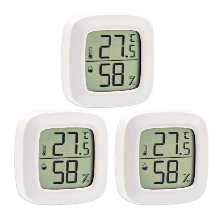 Set de 3 termometre /higrometre Difcul, plastic, alb/negru, 4,5 x 4,5 x 1,3 cm