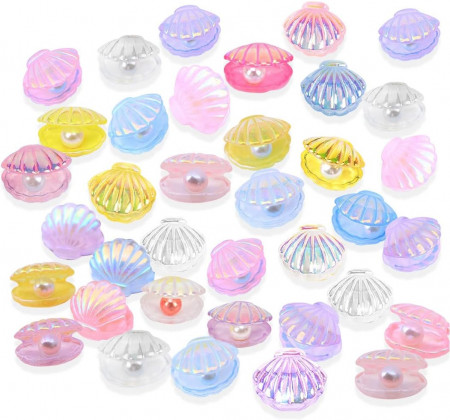 Set de 30 scoici cu perle pentru decoratiuni DIYBravo, rasina, multicolor, 2,3 x 1,5 cm