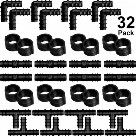 Set de 32 de bucati fitinguri pentru irigații Maitys, plastic, negru, 3/4 inchi, 20 x 20 mm - Img 1