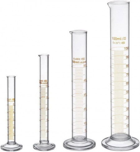 Set de 4 cilindre gradate pentru masurare si 2 perii Wobekuy, sticla, transparent, 5 ml / 10 ml / 50 ml / 100 ml - Img 1