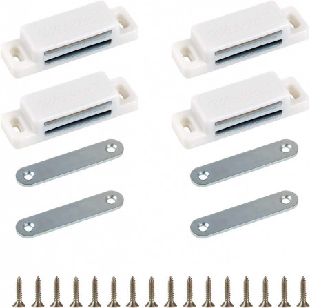 Set de 4 inchideri magnetice pentru dulapuri Chifoom, ABS/metal, alb/argintiu, 7,3 x 2,3 x 1,6 cm - Img 1