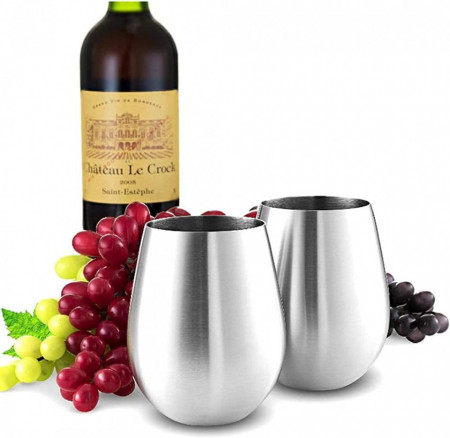 Set de 4 pahare pentru vin WenZBros, otel inoxidabil, rosu/alb, 11,5 x 3,8 x 6,8 cm - Img 1