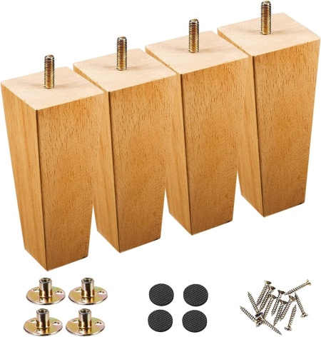 Set de 4 picioare pentru mobilier Hanmfei, lemn masiv/metal, natur, 12,5 x 6 cm