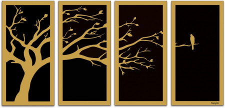 Set de 4 tablouri TOPYAB, lemn, negru/auriu, 44 x 100 cm