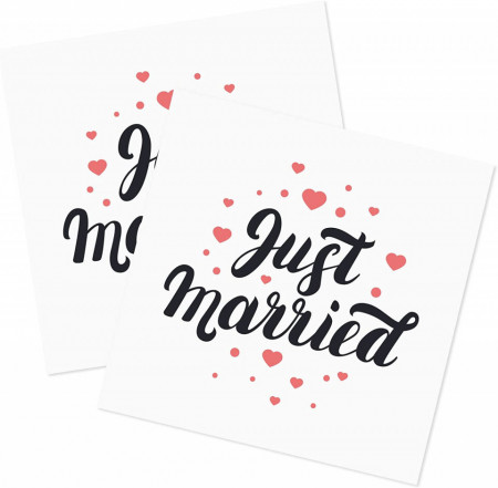 Set de 40 servetele Just Married LANMOK, hartie, alb/negru/rosu, 32,5 x 32,5 cm - Img 1