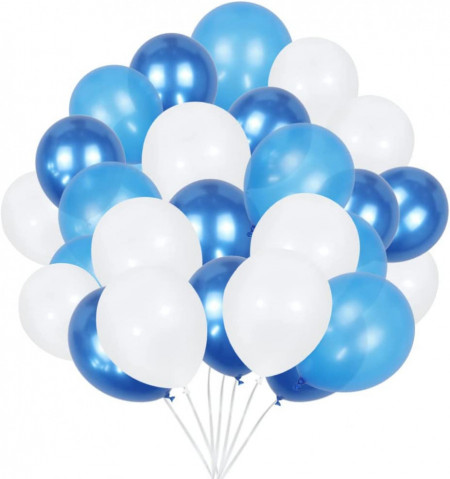 Set de 50 baloane Jiaer Sentai, latex, alb/albastru, 30 cm