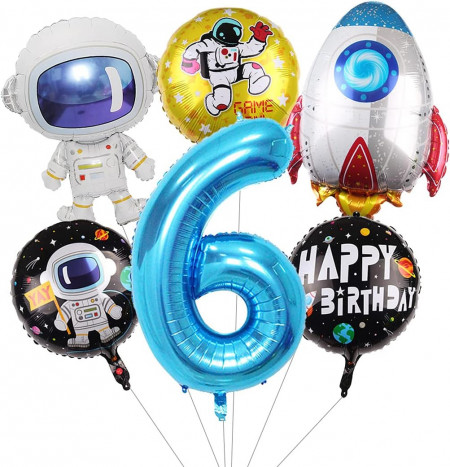 Set de 6 baloane pentru petrecere copii Daimay, tematica astronaut, folie, multicolor