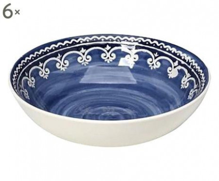 Set de 6 farfurii pentru supa Kyla, ceramica, alb/albastru, 16 x 9 cm - Img 1