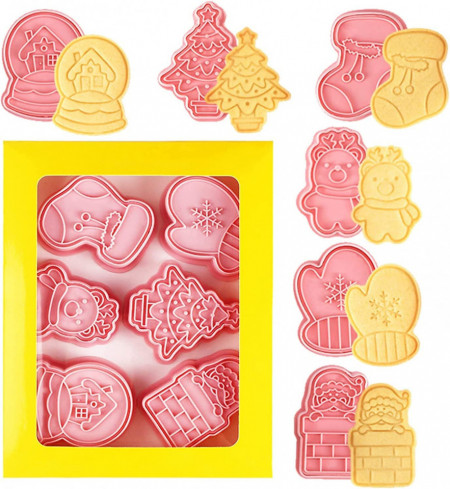 Set de 6 forme de biscuiti pentru Craciun Pipihome , plastic, roz - Img 1