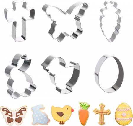 Set de 6 forme pentru biscuiti GUBOOM, model Paste, otel inoxidabil, argintiu