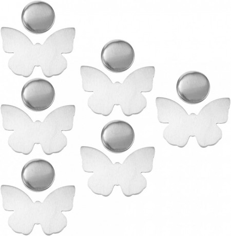 Set de 6 pandative magnetice pentru fata de masa BESTonZON, otel inoxidabil, fluturas, argintiu, 7,2 x 5 cm
