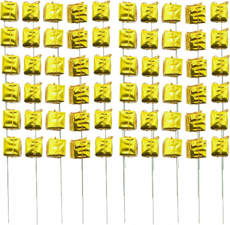 Set de 60 minicadouri pe sarma pentru proiecte DIY Mijoma, metal/folie, auriu, 2,5 x 2,5 x 2,5 cm / 10 cm