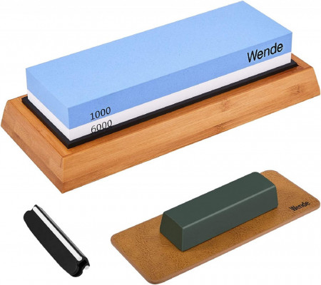 Set de ascutire pentru cutite WENDE Whetstone, piatra/lemn, multicolor, 21 x 9 cm - Img 1