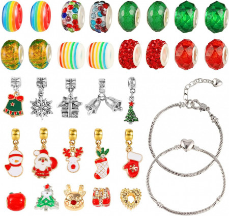 Set de creatie bijuterii pentru Craciun ALEXCRAFT, sticla/plastic/aliaj, multicolor, 32 piese