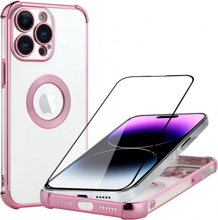 Set de husa si folie de protectie pentru iPhone 14 Pro Max AIGOMARA, TPU, roz, 6,7 inchi