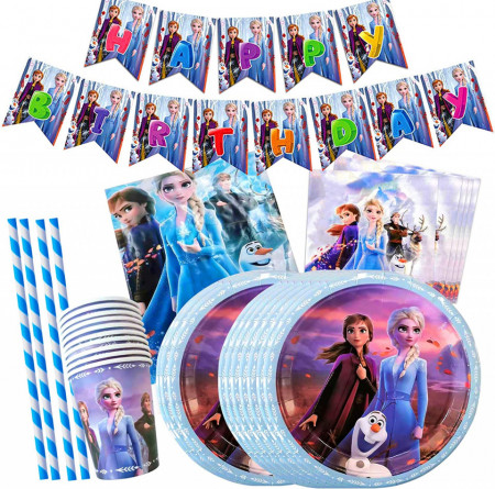 Set de tacamuri pentru petrecere Disney Frozen Yisscen, hartie, multicolor, 72 piese - Img 1