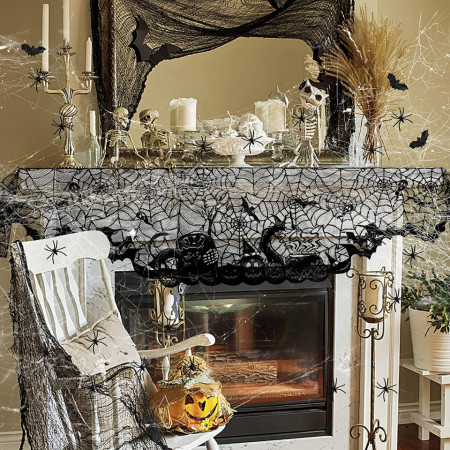 Set decoratiuni pentru Halloween Halcyerdu, poliester/bumbac, alb/negru, 36 piese