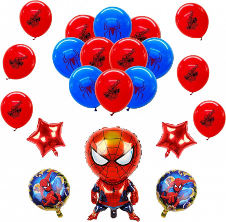 Set decoratiuni pentru petrecere Smileh, model Spider Man, folie/latex, multicolor, 17 piese