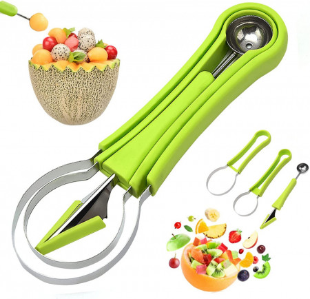 Set instrumente de sculptura in fructe Cisolen, plastic/otel inoxidabil, verde/argintiu, 21,2 x 7,5 cm/20,1 x5,4 cm/ 19,4 x 2,8 cm